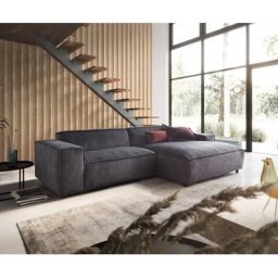 DELIFE Ecksofa Tenso 280x165 cm Velour Anthrazit Recamiere rechts, Ecksofas