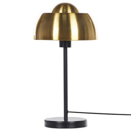 Tischlampe Gold / Schwarz aus Metall 44 cm runder Schirm Kabel mit Schalter Industrie Look Modernes Design