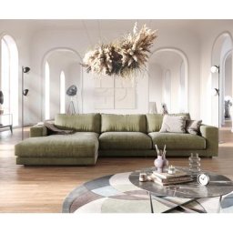 DELIFE Ecksofa Cubico 350x190 cm Samt Olive Recamiere links, Ecksofas