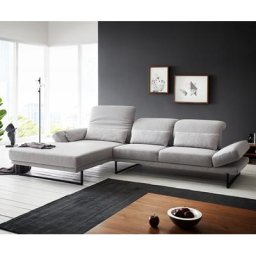 DELIFE Ecksofa Enya 320x190 cm Flachgewebe Hellgrau Recamiere links mit Sitztiefenverstellung, Ecksofas