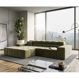 DELIFE Ecksofa Phia 280x180 cm Samt Olive Recamiere links, Ecksofas