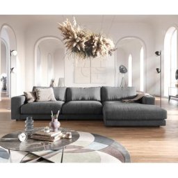 DELIFE Ecksofa Cubico 350x190 cm Strukturstoff Grau Recamiere rechts, Ecksofas
