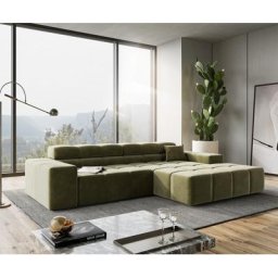 DELIFE Ecksofa Phia 280x180 cm Samt Olive Recamiere rechts, Ecksofas