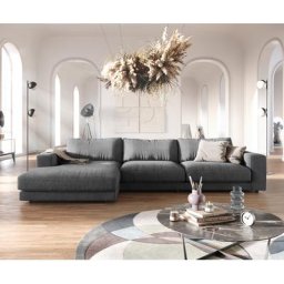 DELIFE Ecksofa Cubico 350x190 cm Strukturstoff Grau Recamiere links, Ecksofas