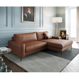 DELIFE Ecksofa Jonte 270x190 cm Echtleder Braun Recamiere rechts, Ecksofas