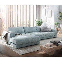 DELIFE Ecksofa Cubico 350x190 cm Cord Pastellblau Recamiere links, Ecksofas
