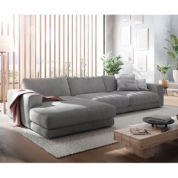 DELIFE Ecksofa Cubico 350x190 cm Cord Silbergrau Recamiere links, Ecksofas