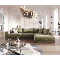 DELIFE Ecksofa Cubico 325x225 cm Samt Olive Ottomane rechts, Ecksofas