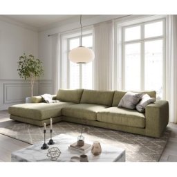 DELIFE Ecksofa Cubico 350x190 cm Strukturstoff Olive Recamiere links, Ecksofas