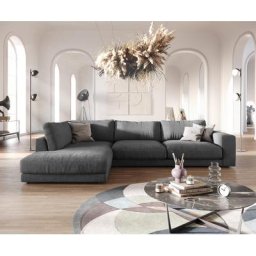 DELIFE Ecksofa Cubico 325x225 cm Strukturstoff Grau Ottomane links, Ecksofas