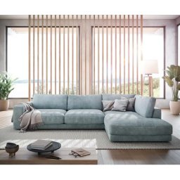 DELIFE Ecksofa Cubico 325x225 cm Cord Pastellblau Ottomane rechts, Ecksofas