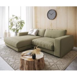 DELIFE Ecksofa Cubico 250x190 cm Strukturstoff Olive Recamiere links, Ecksofas