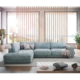 DELIFE Ecksofa Cubico 325x225 cm Cord Pastellblau Ottomane links, Ecksofas