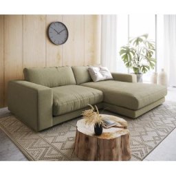 DELIFE Ecksofa Cubico 250 x190 Strukturstoff Olive Recamiere rechts, Ecksofas