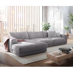 DELIFE Ecksofa Cubico 325x225 cm Cord Silbergrau Ottomane links, Ecksofas