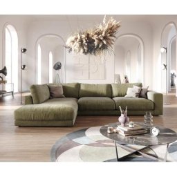 DELIFE Ecksofa Cubico 325x225 cm Samt Olive Ottomane links, Ecksofas