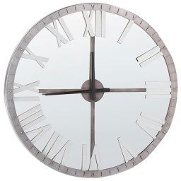 Wanduhr Silber aus Metall und Glas ø 60 cm mit römischen Zahlen verspiegelt Modern