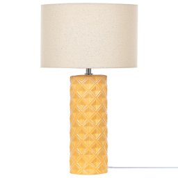 Tischlampe Gelb Keramik 49 cm Stoffschirm Trommelform Elegant Modern Nachttischlampe für Schlafzimmer Wohnzimmer