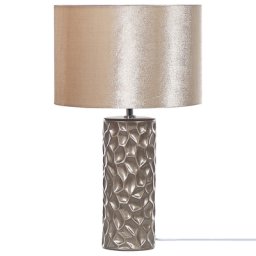 Tischlampe Gold Keramik 50 cm geometrisches Muster Stoffschirm Trommelform Samt langes Kabel mit Schalter handgefertigt Schlaf- u. Wohnzimmer
