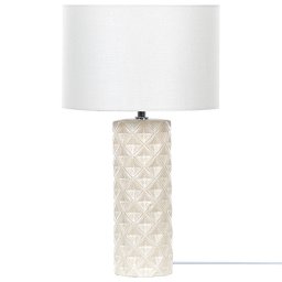 Tischlampe Beige Keramik 49 cm Stoffschirm Weiß Trommelform Elegant Modern Nachttischlampe für Schlafzimmer Wohnzimmer