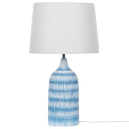Tischlampe mit Keramikfuß Blau 66 cm Langes Kabel mit Schalter Klassischer Lampenschirm aus Baumwolle Jute in Weiß Wohnzimmer Schlafzimmer