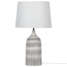 Tischlampe mit Keramikfuß Grau 66 cm Langes Kabel mit Schalter Klassischer Lampenschirm aus Baumwolle Jute in Weiß Wohnzimmer Schlafzimmer