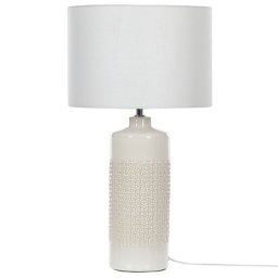 Tischlampe Weiß 58 cm Keramiksockel Glänzend Kabel mit Schalter Lampenschirm Stoff Schlafzimmer Wohnzimmer Skandinavisches Design