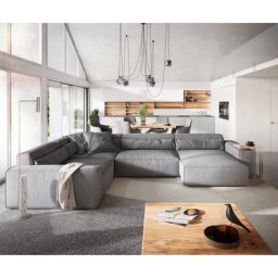 DELIFE Wohnlandschaft Sirpio XL 360x260 cm Mikrofaser Grau Recamiere variabel, Wohnlandschaften