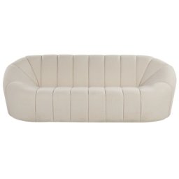 Sofa Weiß Polsterbezug 3-Sitzer Bouclé mit Vertikaler Steppung ohne Füße Elegant Modern Wohnzimmer