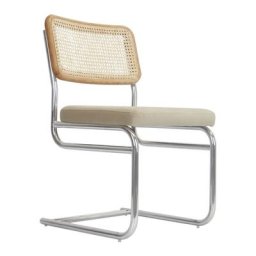 Design Stuhl UBERTO - Design Stuhl, Samt in Macadamia Taupe, Rattan & verchromtes Metall