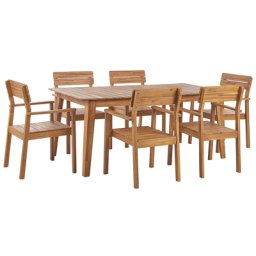 Gartenmöbel Set Akazienholz Hellbraun Gartentisch und 6 Stühle mit Armlehnen Rustikaler Stil Outdoor Stühle für Garten Terrasse