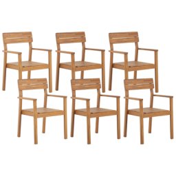 Gartenstuhl 6er Set Akazienholz Hellbraun mit Armlehnen Rustikaler Stil Outdoor Stühle für Garten Terrasse