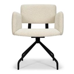 Bürostuhl BROOKES - Bürostuhl, Bouclé Stoff in Weiß & schwarzes Metall