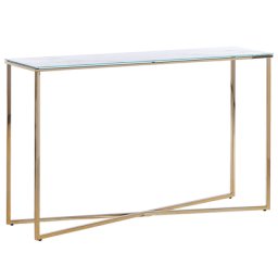 Konsolentisch Weiß und Gold Sicherheitsglas Marmor Optik Rechteckig Schmal Gestell aus Stahl für Schlafzimmer Wohnzimmer Flur Diele Ecke Küche