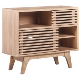 TV Möbel Heller Holzfarbton mit Viel Stauraum im Retro Stil Trendy Praktisch Multifunktional 2 Fächer Wohnzimmer