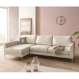 DELIFE Ecksofa Marla 285x140 cm Chenille Creme-Weiß Ottomane links, Ecksofas
