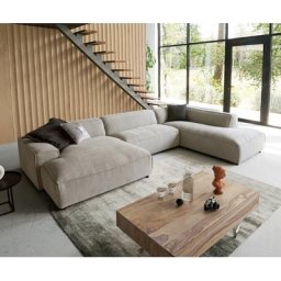 DELIFE Wohnlandschaft Tenso 380x230 cm Chenille Beige Longchair rechts, Wohnlandschaften