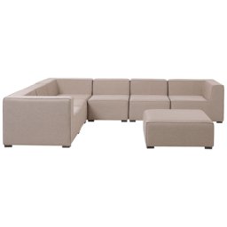 Lounge Set Beige Polsterbezug Modular 7-teilig Rechtsseitig Ecksofa mit Ottomane Outdoor u. Indoor für 7 Personen Garten Terrasse Wintergarten