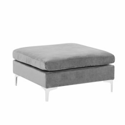 Ottomane Grau Polsterbezug aus Samtstoff quadratisch 85x85 cm mit Metallbeinen Silber Wohnzimmer Diele Flur Salon Möbel