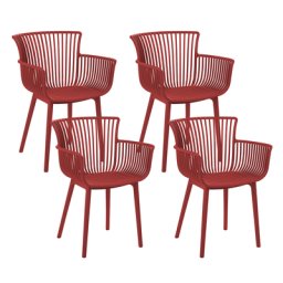 Stühle 4er Set in Rot aus Kunststoff für Innen- und Außenbereich Geeignet Moderner Stil Plastik Gartenstühle für Garten Terrasse Esszimmer