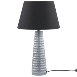 Tischlampe Silber und Schwarz Keramik Vasenform 58cm Stoffschirm Kegelform Kabel mit Schalter handgefertigt Retro Schlaf- u. Wohnzimmer