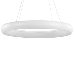 LED Hängelampe Weiß Stahl u. Acryl ø 60 cm Rund Ringform mit Langem Kabel Modern für Flur Küche Esstisch Wohnküche Hohe Decken Innenräume