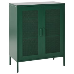 Schrank Grün Metall 80 x 40 x 102 cm mit 2 durchsichtigen Türen 2 Regalböden 2 Griffen Flur Schlafzimmer Küche Wohnzimmer