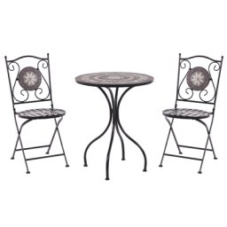 Balkonset Schwarz Eisen 3-teilig Keramik Mosaik Runder Tisch mit 2 Stühlen Zusammenklappbar Garten Outdoor Terrasse Ausstattung Möbel