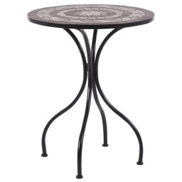 Balkontisch Schwarz Eisen ø 60 cm Rund Keramik Mosaik Französisch Romantisch für 2 Personen Garten Outdoor Terrasse Ausstattung Möbel