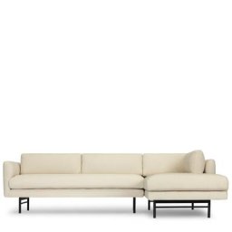 Ecksofa ARCANE - Ecksofa rechts, Bouclé Stoff in Weiß & schwarzes Metall, B249