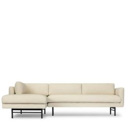 Ecksofa ARCANE - Ecksofa links, Bouclé Stoff in Weiß & schwarzes Metall, B249
