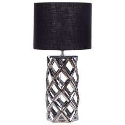 Tischlampe Silber Keramik 71 cm Stoffschirm Trommelform Schwarz Vasenform Geometriches Design Kabel mit Schalter Moderner Minimalistischer Stil