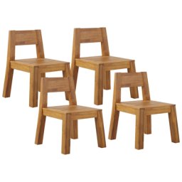 Gartenstuhl 4er Set Hellbraun Akazienholz mit Rückenlehne rustikaler Stil Balkon Terrasse Outdoor Indoor Möbel Gartenausstattung