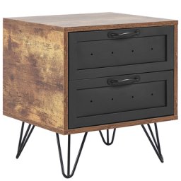 Nachttisch Dunkler Holzfarbton / Schwarz 39 x 45 x 48 cm mit 2 Schubladen Spanplatte Metall für Schlafzimmer Flur Wohnzimmer